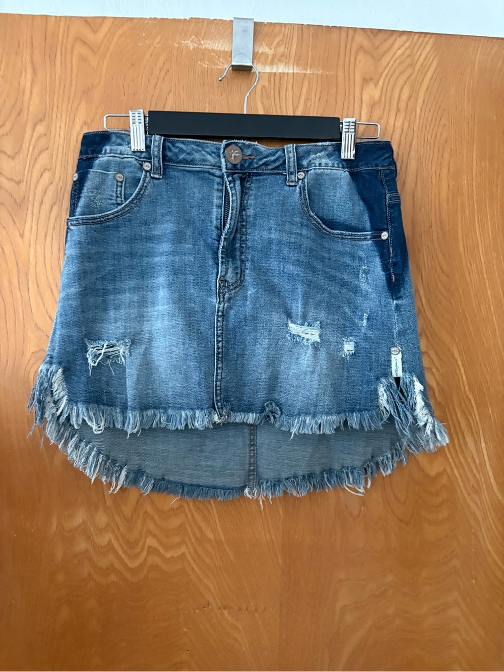 One Teaspoon Distressed High-Low Denim Skirt - Blue 28